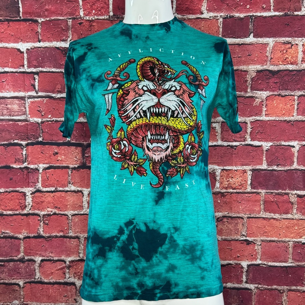 Affliction Black Label Men’s Tiger Rhinestone Short Sleeve T-shirt- XL /3XL -NWT